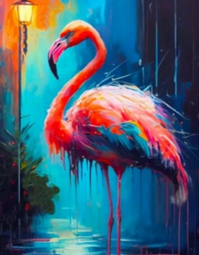 Diamantmaling Farverig Flamingo 30 × 40 cm