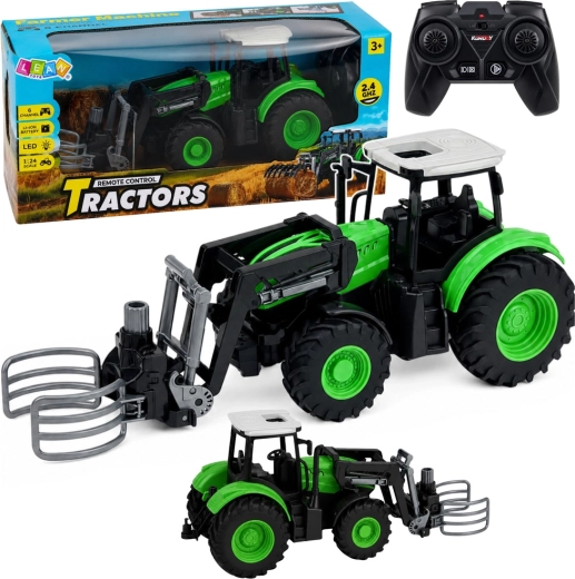 Fjernstyret RC-traktor med balleklo 1:24 grøn-sort