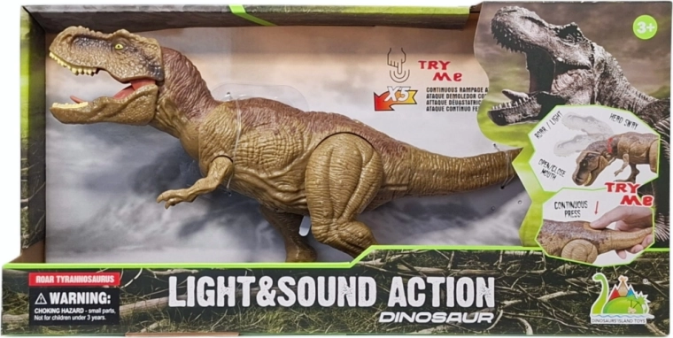 Dinosaur tyrannosaurus rex med røgeffekt, lys og lyde