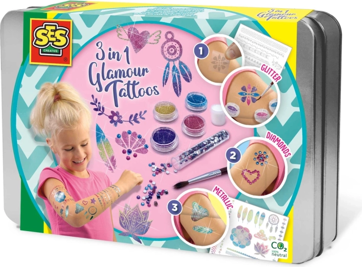 Tattoosæt 3 i 1 med glimmer SES Creative