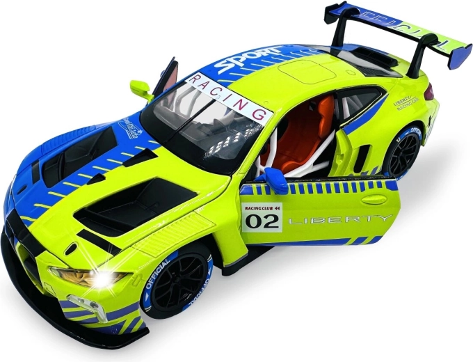 BMW M4 GT3-metalmodel i skala 1:24 med lys og lyde