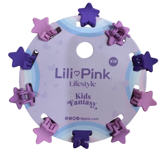 PINK sæt med mini-hårklemmer stjerne lilla og pink (10 stk.)