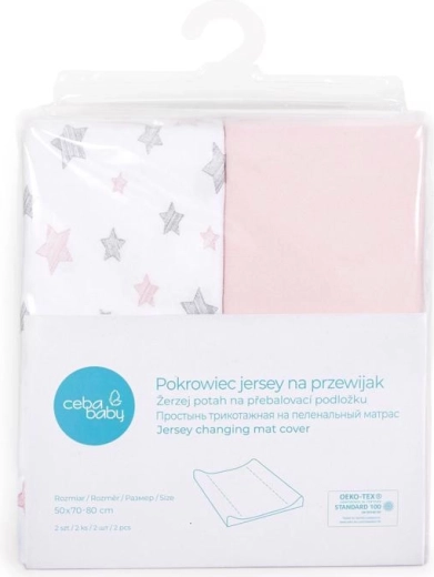 Ceba Baby betræk til puslepude 50 × 70 cm, 2 stk. Candy Pink + Pink Stars