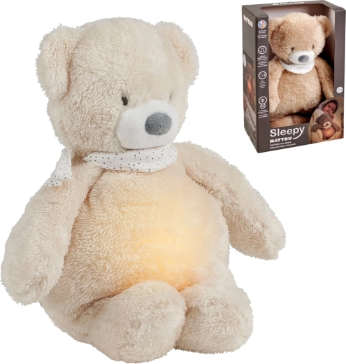Nattou plys musikalsk puttebamse med lys og grådsensor Sleepy Bear beige