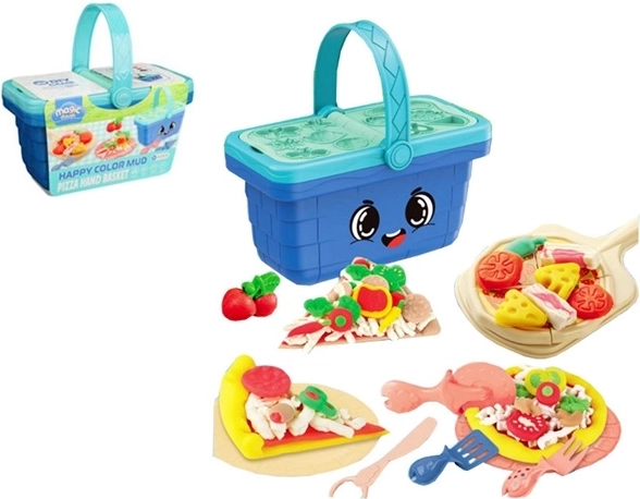 Kreativt sæt med modellervoks i picnic-kurv