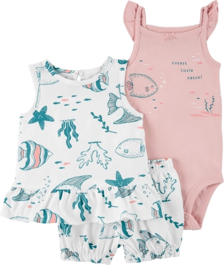 Carter's 3-delt sæt til piger Pink Ocean – top, shorts og body (9 m)