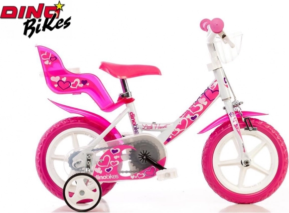 Dino Bikes Little Heart børnecykel 12" hvid-lyserød med støttehjul