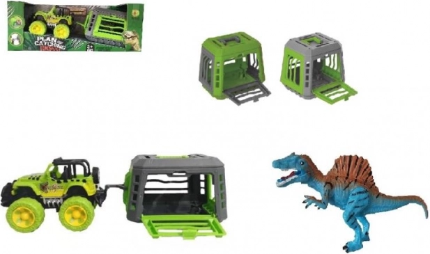 Jeep med trailer og dinosaur