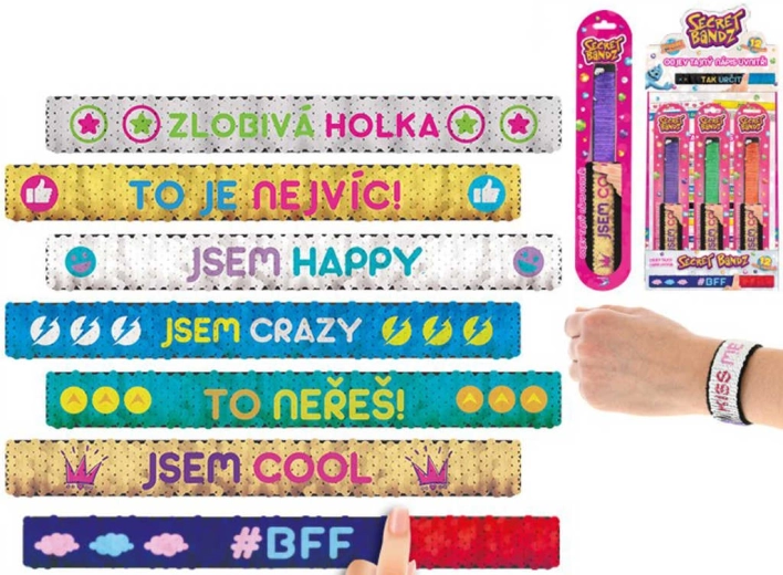 Secret Bandz palietarmbånd med rullebånd og tjekkisk tekst 23 cm - 1 stk.