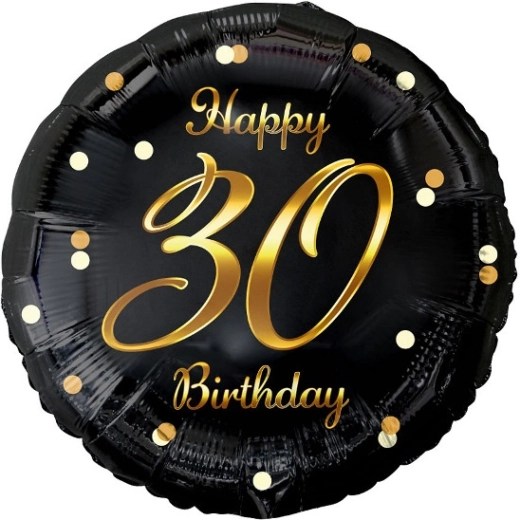 Folieballon Happy 30 Birthday – sort med gyldent tryk
