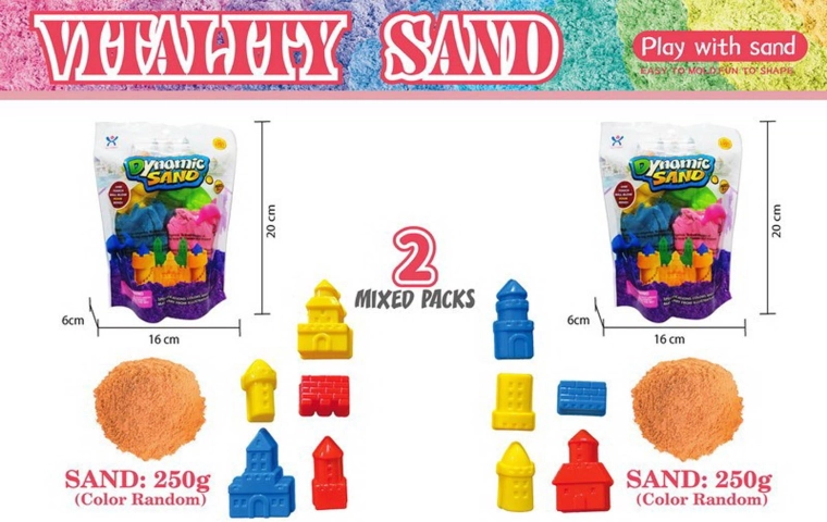 Kinetisk sand gul 250 g med sæt af slot-forme