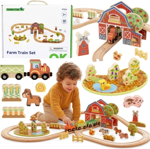 Træ-togbane med farm-tema 48 dele Tooky Toy