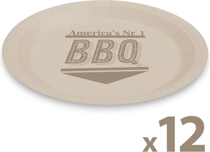 Papirtallerkener BBQ 23 cm, 12 stk.
