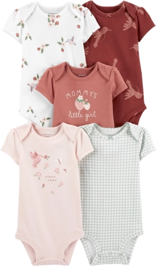 Carter’s babybody med kuverthals og korte ærmer Hummingbird til pige, 5 stk., str. 56 (NB)