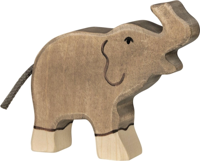 Holztiger elefant i lille størrelse med løftet snabel - 1 stk.