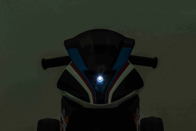 BMW HP4 Børnemotorcykel på batteri Blå + 3 hjul + LED + MP3 USB + Økolæder