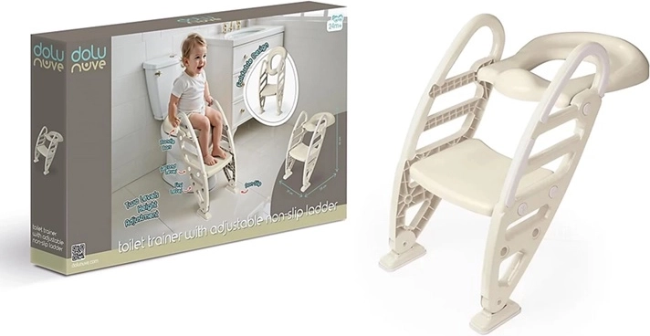 Dolu træningssæde til toilettet med justerbar stige, beige