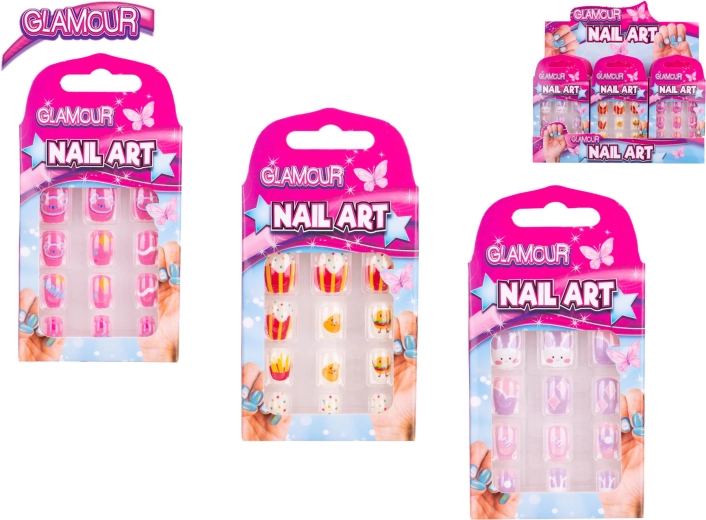 Glamour sæt med selvklæbende negle til børn, 12 stk.