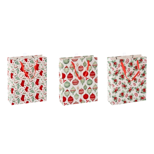 Julegavepose Świąteczne Symbole 18 × 24 × 8 cm, sæt med 12 stk.