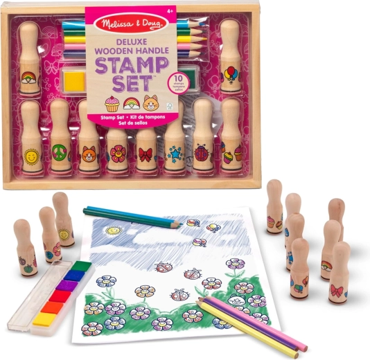 Melissa & Doug kreativt sæt med træstempler, blæk og farveblyanter