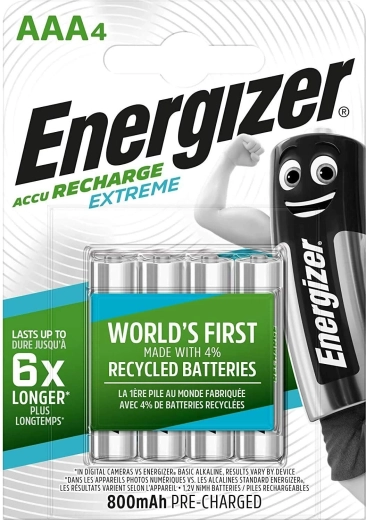 Energizer Extreme AAA genopladelige batterier 800 mAh, 4 stk.