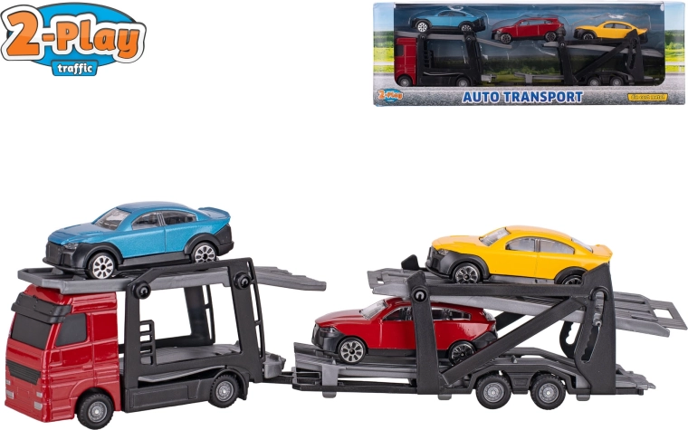 Biltransport 1:60 med aftagelig trailer og 3 biler