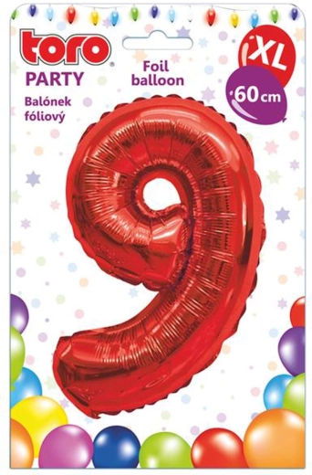 Folieballon TORO XL tal 9, 60 cm, rød