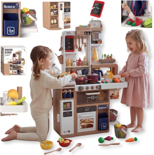 Børnekøkken TinyMini, beige, med 104 tilbehørsdele og effekter