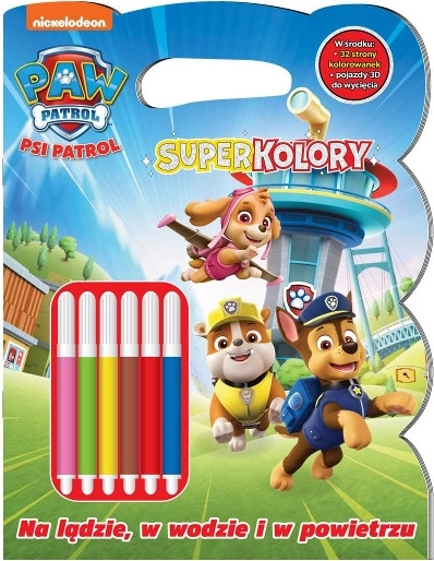 Paw Patrol Superfarver 8: På land, i vandet og i luften – malebog med tuscher