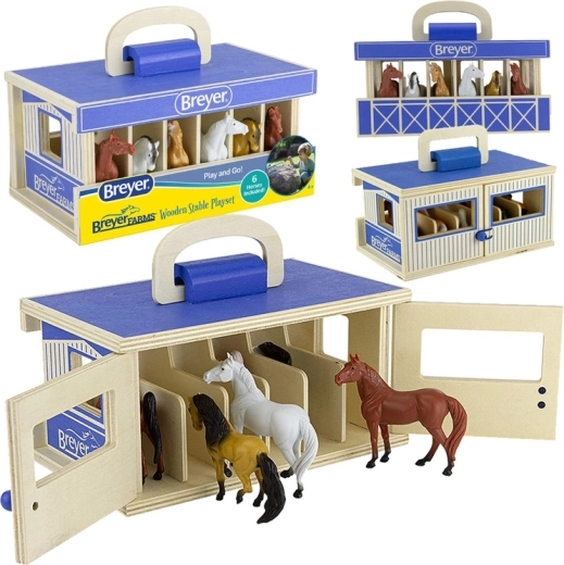 Breyer Stablemates Farms træ-bærbar stald med 6 heste