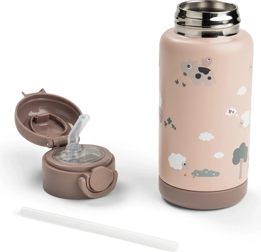 Done by Deer termoflaske med sugerør Tiny farm rosa 340 ml