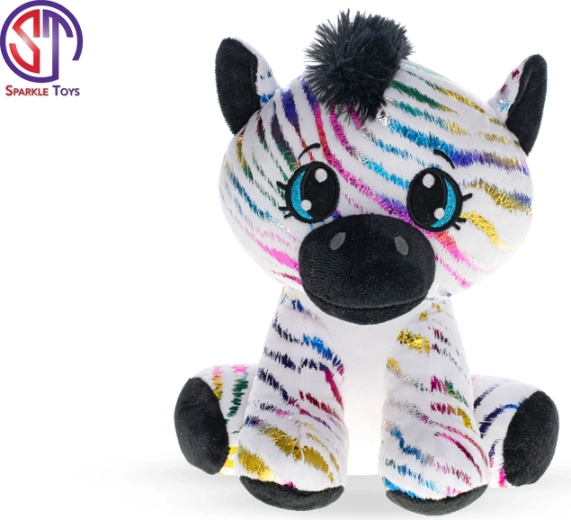 Plysbjørn zebra med regnbueglimmer 24 cm – siddende