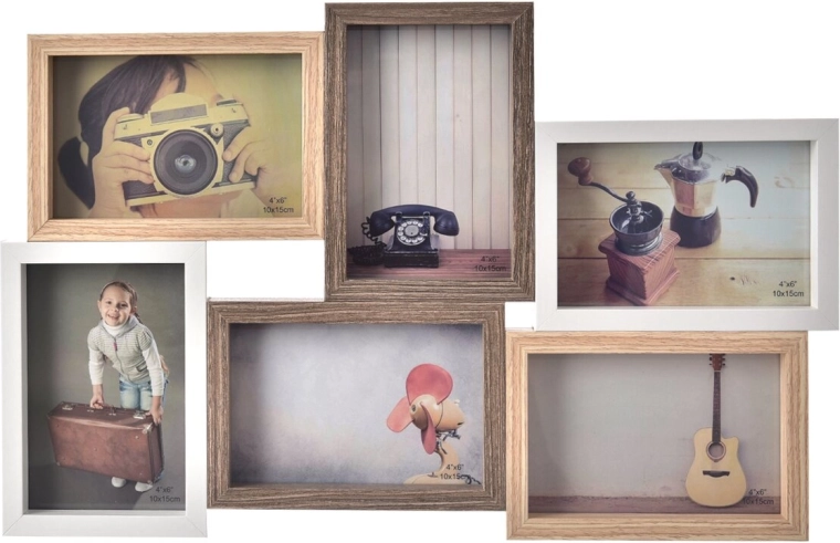 Træfotoramme til 6 fotos 50 × 32 cm