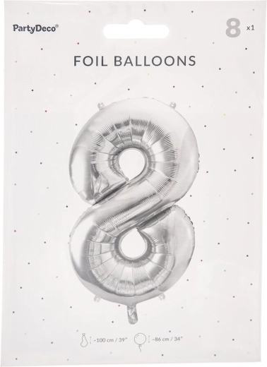 Sølv folieballon tal 8, 86 cm