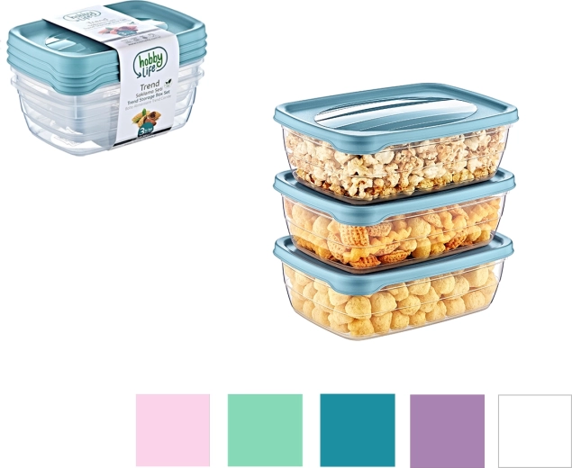 Sæt med 3 rektangulære bokse Trend Box 0,3 l