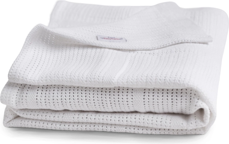 BabyMatex Sisi strikket bomuldstæppe, hvid 75 × 100 cm