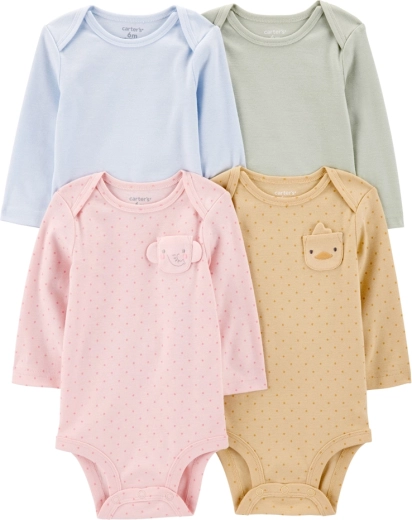 Carter's babybodyer med lange ærmer, sæt med 4 stk, pige, str. 56