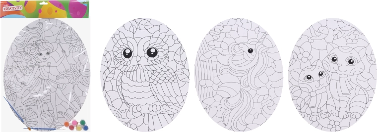 kreativt malesæt på oval 35 × 45 cm med farver og 2 pensler