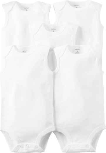 Carter’s ærmeløs babybody, hvid neutral, 5 stk. (str. 56 / NB)
