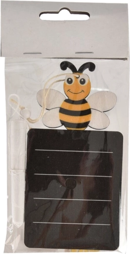 Træskilt med skrivefelt og bi 7 × 13 cm, sort