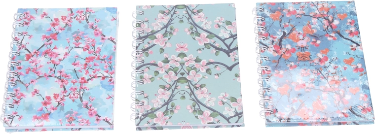 Spiralnotes med linjer og blomstermotiv - 1 stk.
