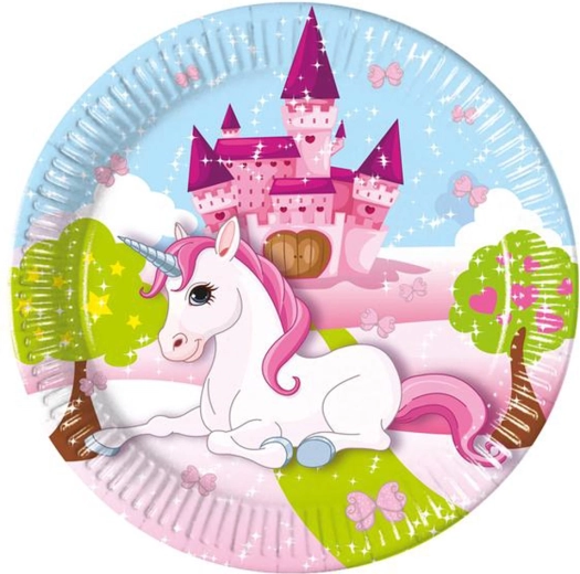 Papirtallerkener Enhjørning 20 cm, 8 stk.