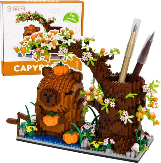 Mini byggeklodssæt: capybara med træ – penneorganizer (1800 dele)