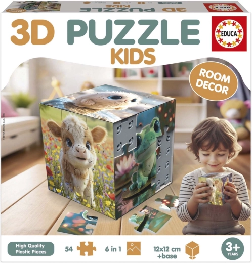 Educa 3D puslespil-terning med dyr, 54 dele