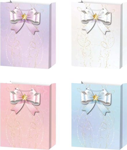 Gavepose L pastelfarvet med sløjfe