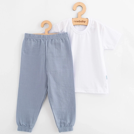 Børnesæt i bomuld med T-shirt og musselinbukser New Baby Kindergarten blågrå 104 (3–4 år)