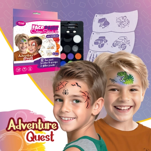 TyToo Adventure Quest ansigtsmalingssæt med 6 Mosaic-skabeloner
