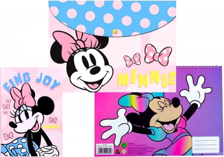 Sæt med notesbog, blok med klistermærker og mappe Disney Minnie