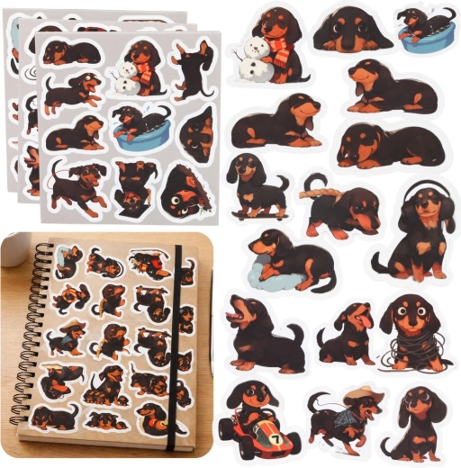 Klistermærkesæt med gravhunde, forskellige motiver, 54 stk.