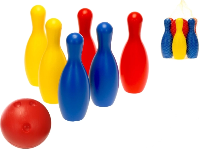 Plastkegler til børn 19 cm med 6 kegler og bold i net